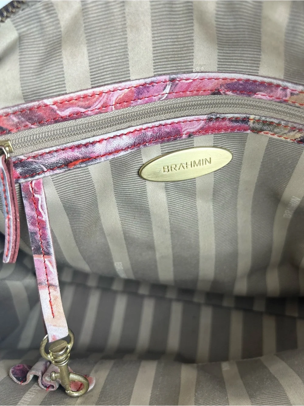 Brahmin Louise Rose Floral Hemmingway Leather Satchel Bag Purse